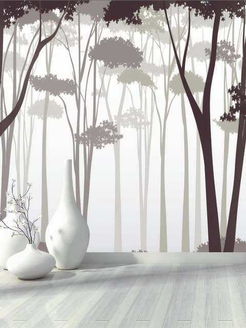 Monochrome Brown Forest and Tree Silhouette Wallpaper Mural