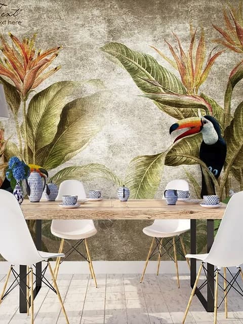 Nostalgic Toucan in the Tropical Forest Wallpaper Mural