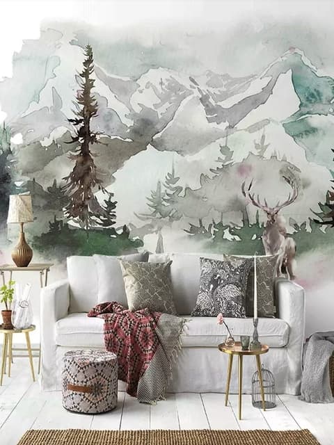 Winter Forest and Horned Deer Wallpaper Mural