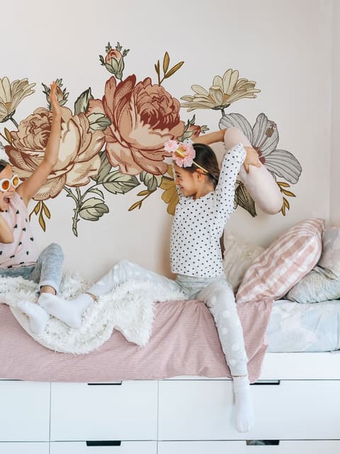 Nursery Soft Vintage Peony Floral Wall Decal Sticker