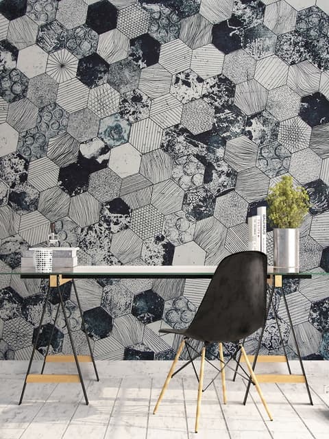 Dark Geo Hexagon Pattern Wallpaper Mural