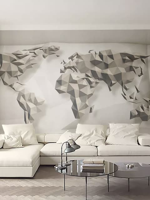 3D Look Geometric World Map Wallpaper Mural