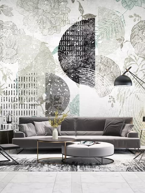 Geometric Pattern with Floral Wallpaper Mural
