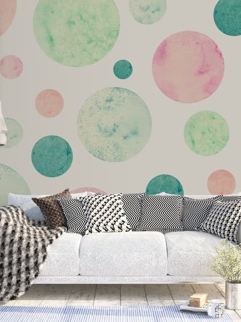 Papier peint panoramique géométrique à motifs de cercles colorés