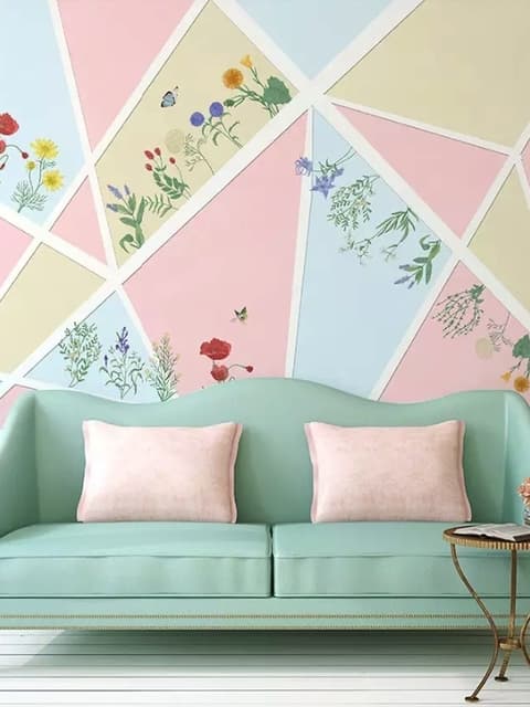 Flowery with Geometric Shapes Wallpaper Mural