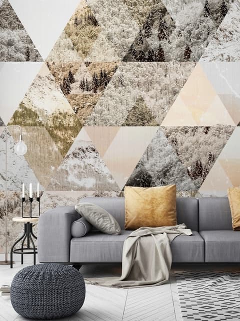 Geometric Trigon with Forest Pattern Wallpaper Mural