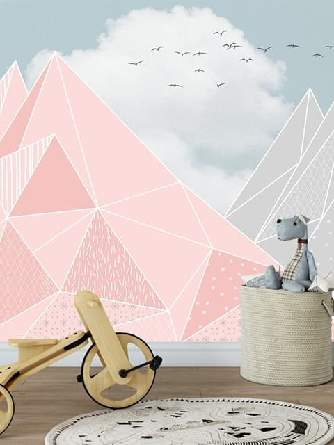 Pink Gray Polygonal Mountain Wallpaper Mural