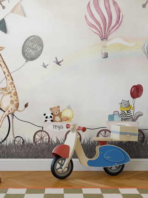 Vintage Hot Air Balloon and Rainbow Wallpaper Mural