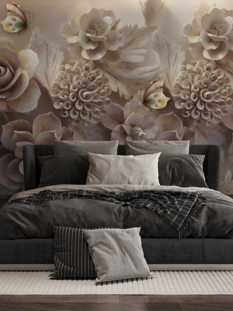 3D Look Faux Embossed Floral Wallpaper Mural
