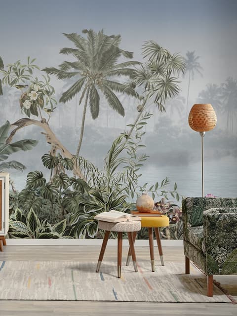 Vintage Forest with Lakescape Wallpaper Mural