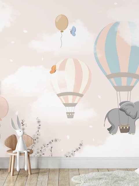 Kids Hot Air Balloons with Elephant Wallpaper Mural