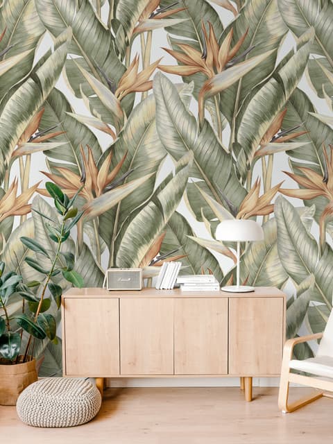 Soft Banana Leaf Pattern Wallpaper Mural