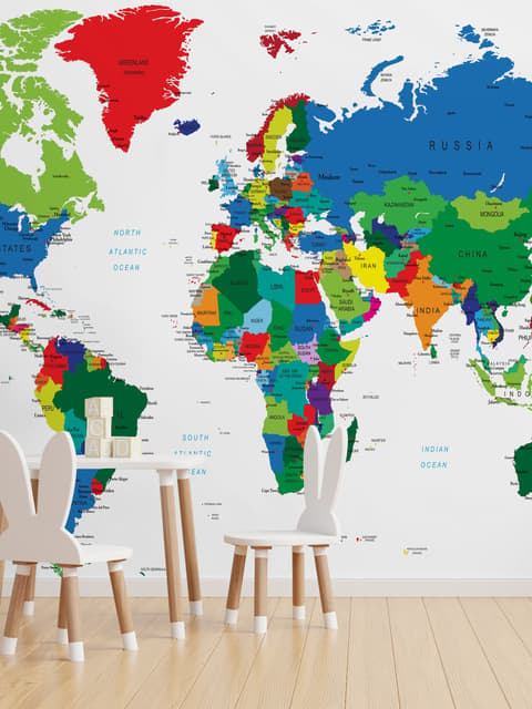Papier peint carte monde politique colorée enfants