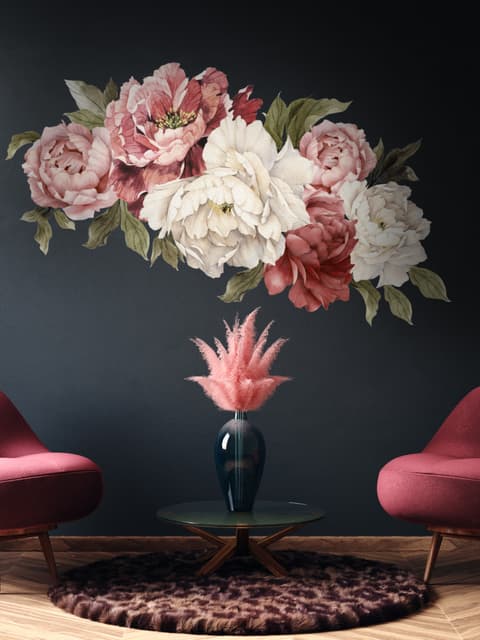 Soft Red Peony Floral Wall Decal Sticker