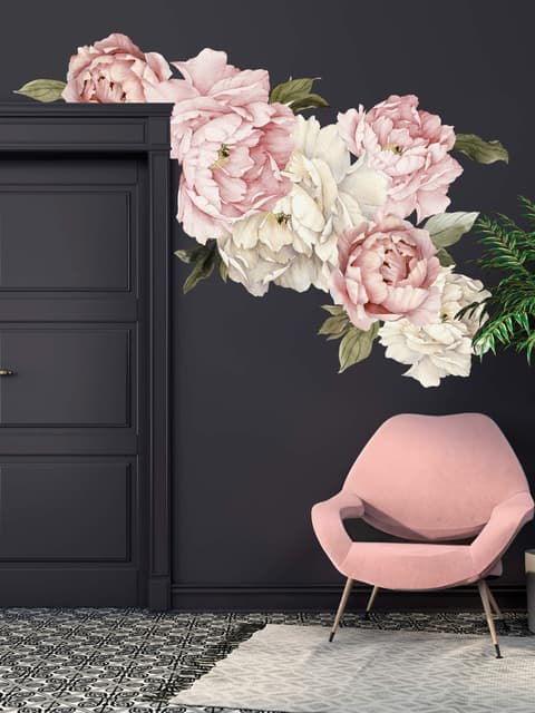 Nursery Pink White Peony Floral Bouquets Wall Decal Sticker