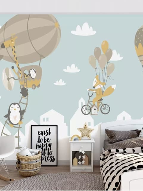 Big Air Balloon with Cute Animals Papier peint panoramique