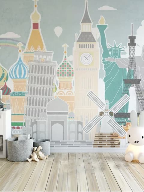 Kids Landmark Buildings Wallpaper Mural