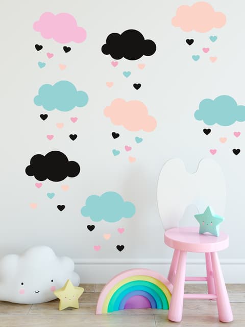 Nuage coloré avec petit coeur stickers muraux pour enfants et bébé
