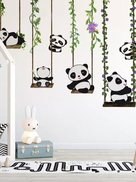 Panda Bears with Swing Wallpaper Mural