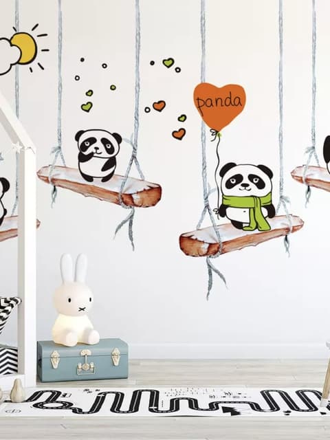 Swinging Panda Bears Wallpaper Mural