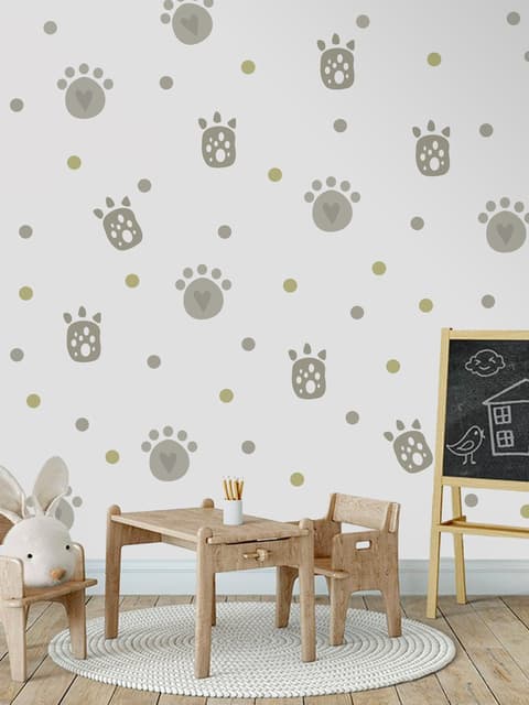Kids Gray Cat Paw with Polka Dots Wall Decal Sticker