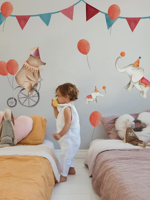 Kids Circus Cartoon Bear and Elephants Wall Decal Sticker