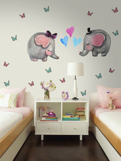Kinder Niedliches Elefanten und Kleiner Schmetterling Wandtattoo