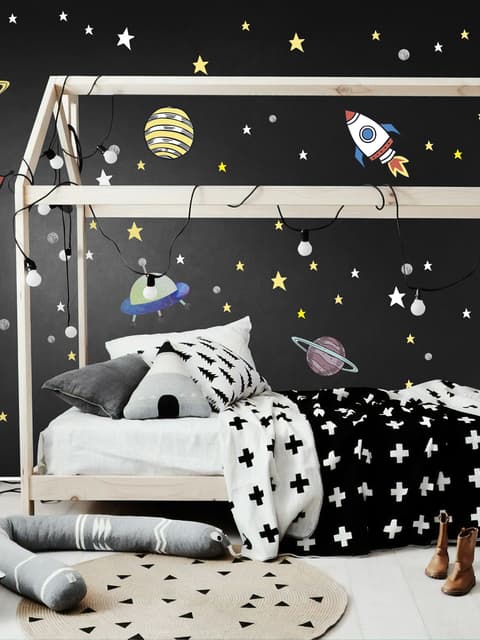 Colorful Space with Little Falling Stars and Planets Wall Decal Sticker