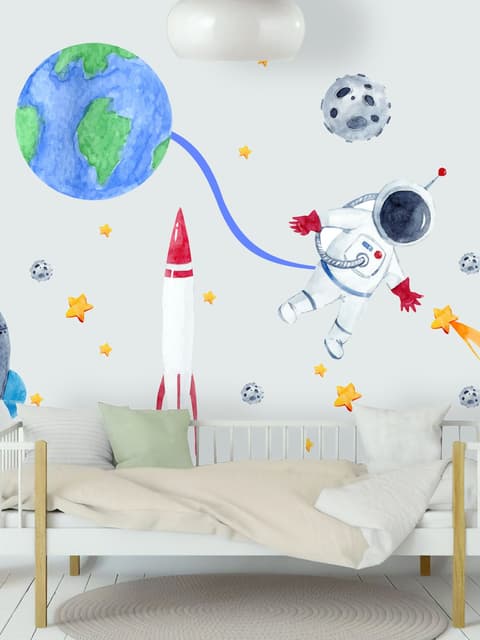 Kinder-Wandtattoo Aquarell Weltraum mit Astronaut und Erde