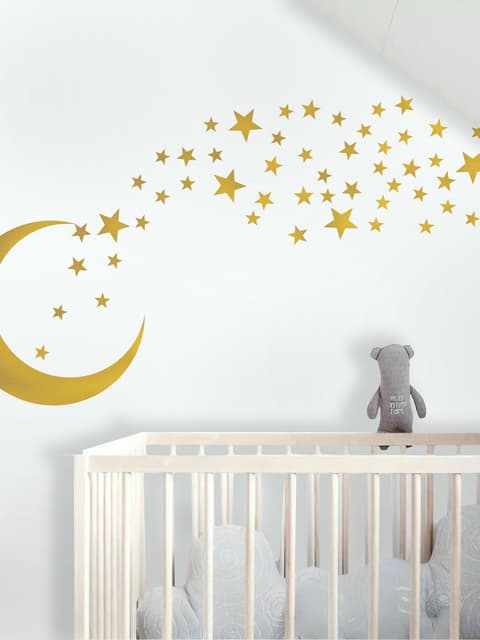Gold Moon and Little Stars Wall Decal Sticker