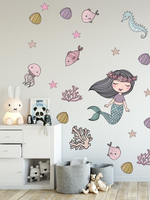 Kids Mermaid Ariel and Underwater Wall Decal Sticker