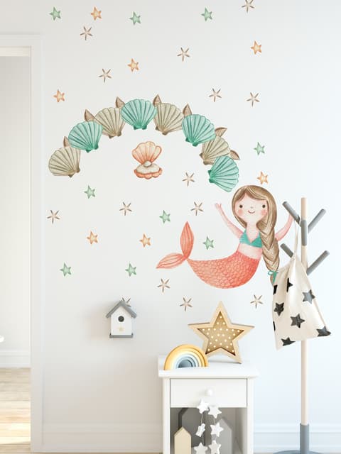Stickers muraux sirènes filles huître perle enfants