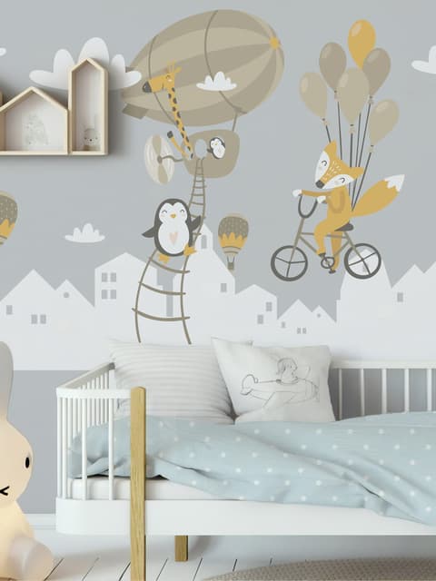 Nursery Hot Air Balloon and White Home Silhouette Wall Decal Sticker