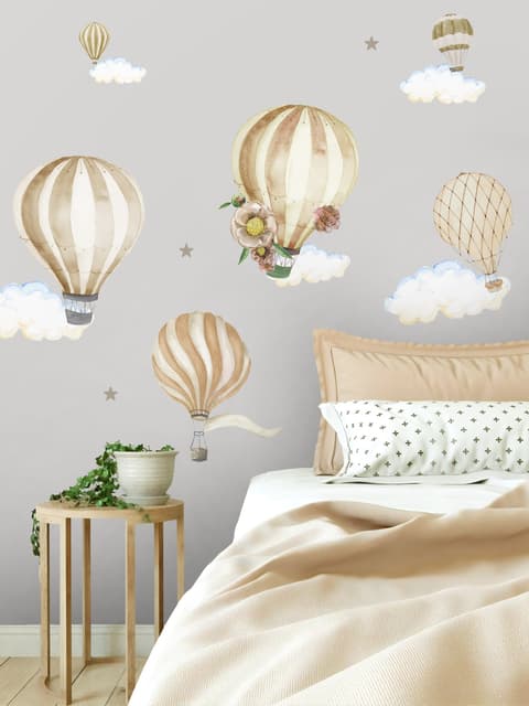 Kids Watercolor Brown Hot Air Balloon Wall Decal Sticker