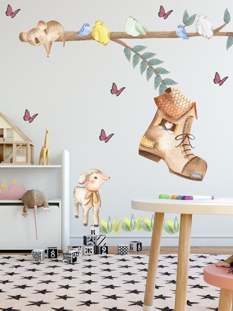 Kids Woodland Shoe home with Coala and Little Birds Wall Decal Sticker