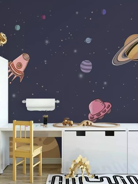 Papier peint panoramique espace cartoon avec planètes en aquarelle