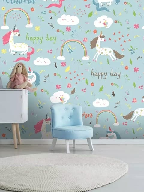 Papier peint panoramique des licornes colorées de dessins animés