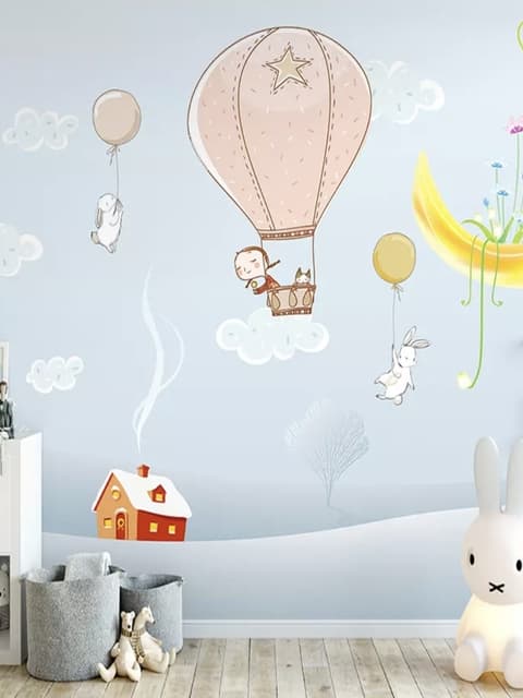 Papier peint panoramique paysage d'hiver et lapins volants dessin animé