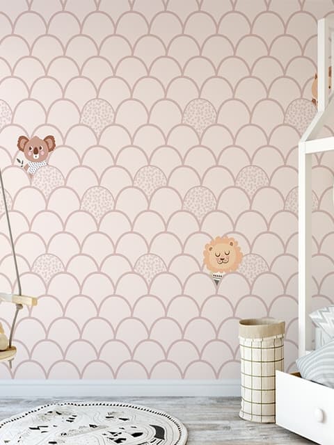 Kids Fish Scale Pattern and Cute Animals Wallpaper Mural