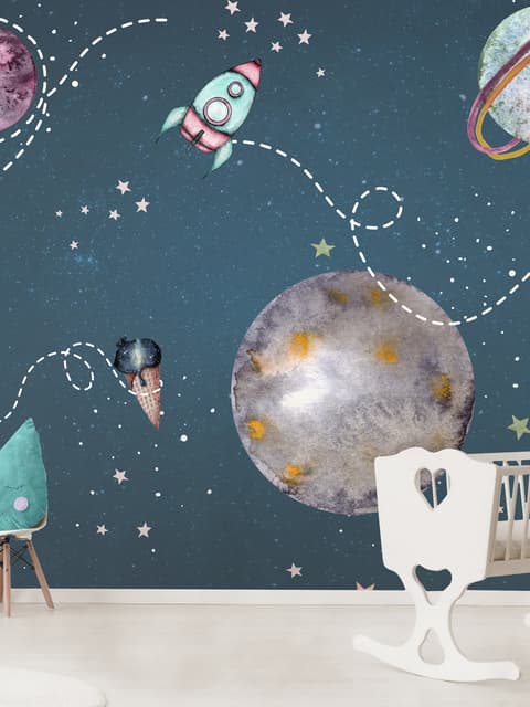 Papier peint espace brillant ours astronaute aquarelle enfants