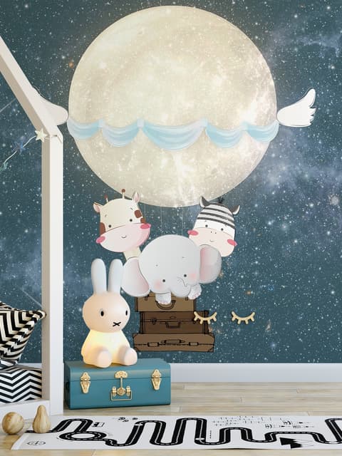Papier peint panoramique pour enfants avec vache et éléphant
