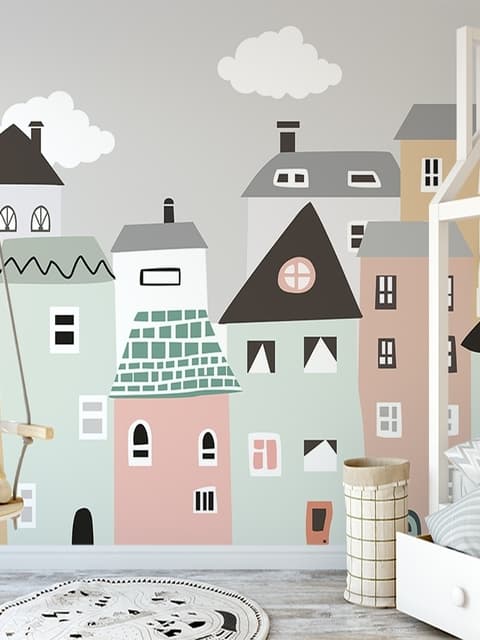 Papier peint panoramique de la petite maison scandinave des enfants