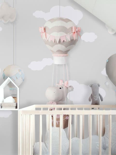 Papier peint petites montgolfières et nuages