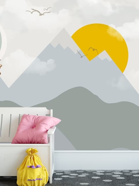 Kids Nursery Mountain Landscape with Hot Air Balloon Wallpaper Mural