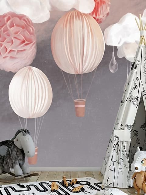 Kids Paper Lantern Hot Air Balloon Wallpaper Mural