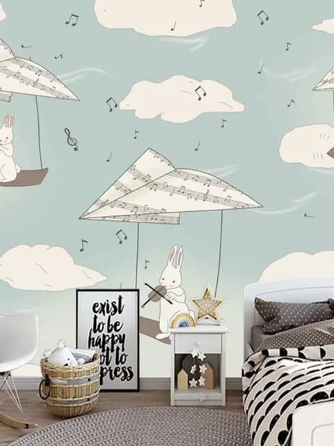 Kids Paper Plane and Animal Wallpaper Mural