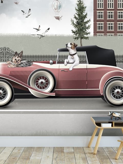 Cityscape with Doggies Wallpaper Mural