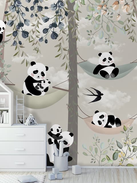 Nursery Panda Bear on Hammock Trees Wallpaper Mural