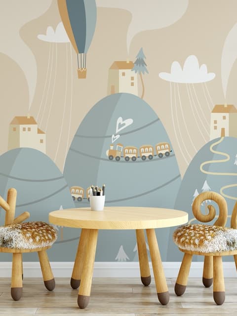 Papier peint Montgolfière douce avec petite maison