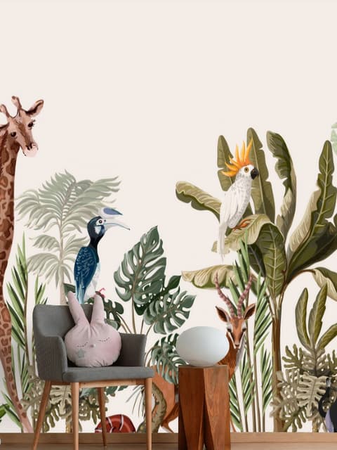 Aquarell Dschungel und Safari Tiere Fototapete